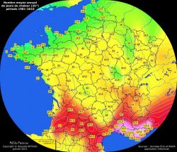 Nombre moyen annuel de jours avec chaleur en France