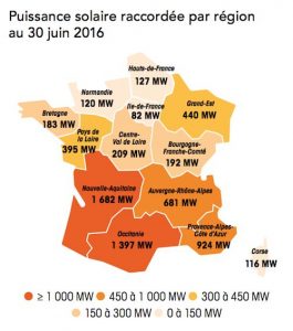 Parc photovoltaïque raccorde aux reseaux par region juin 2016