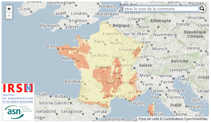 Potentiel du Radon dans les différentes communes en France