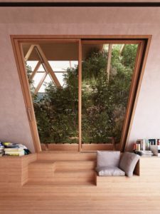 Ouverture vitrée et espace bibliothèque - La Ferme par Precht Designs - © Precht