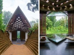 Façade entrée et petite piscine jardin intérieur - Chirath par Wallmakers - Kerala, Inde © Anand Jaju