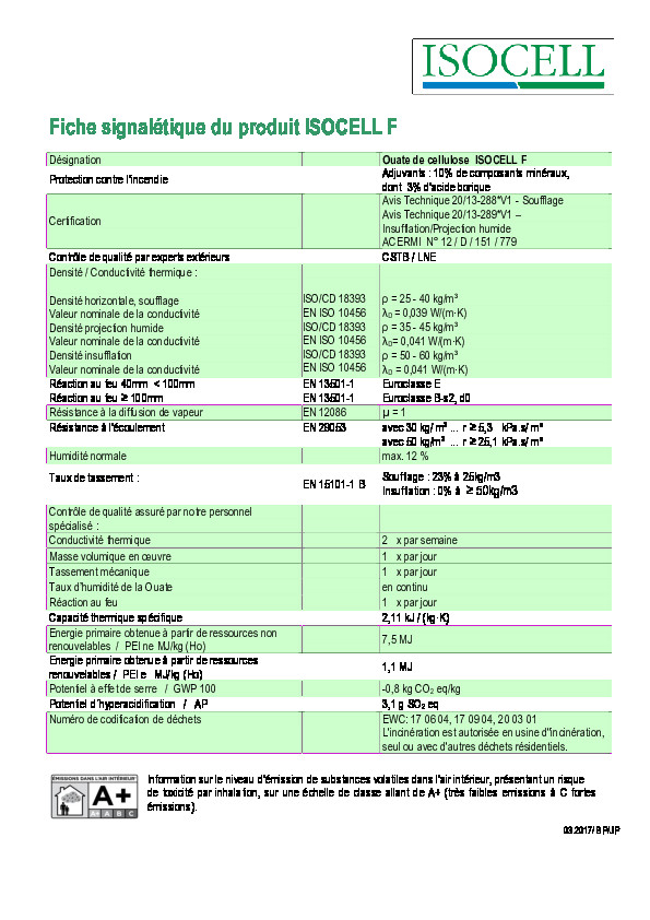 Fiche technique ouate de cellulose Isocell