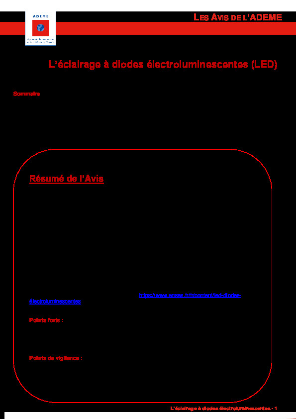 Avis sur les diodes électroluminescentes – Ademe