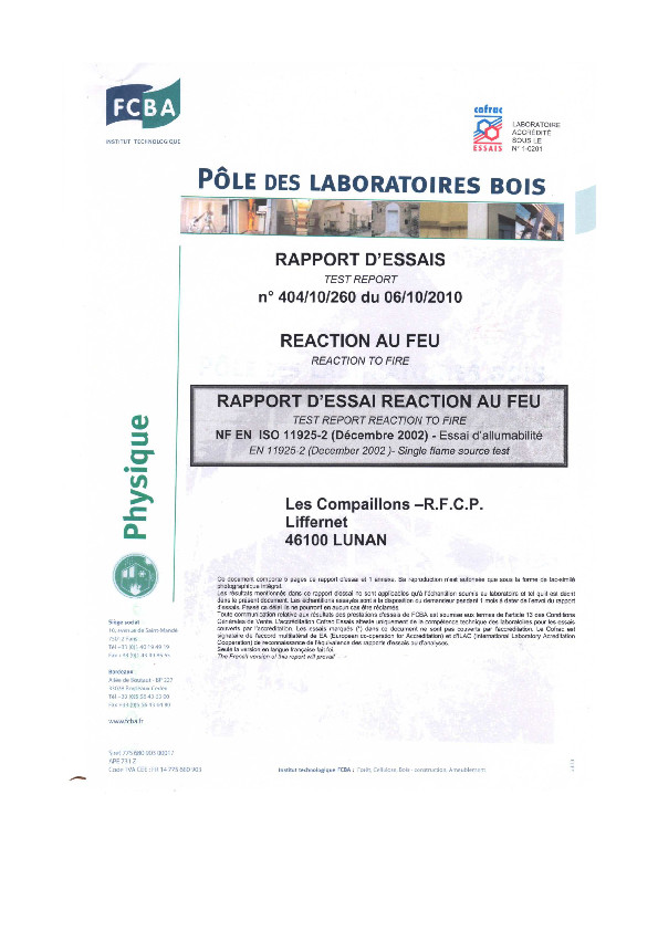 Paille : Euroclasse feu Paille : Euroclasse feu
