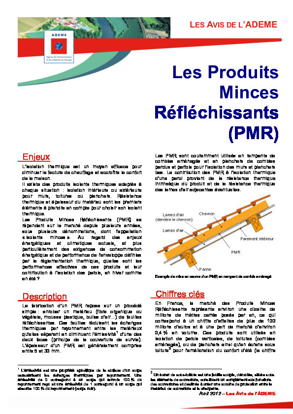 Avis Ademe : les produits minces réfléchissants